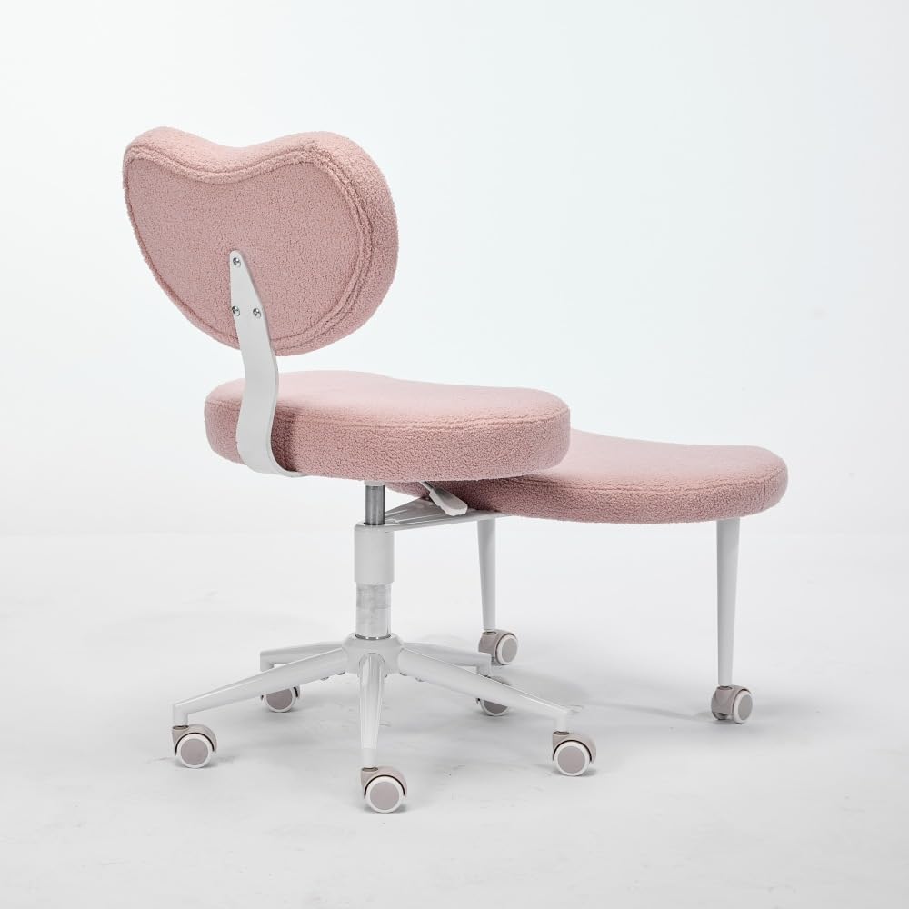 Meditation Chair Plus, Cross Legged Chair with Wheels, Black PU, Adjustable Stool - Larger Cushion, Lumbar Support, Flexible Seating for and Comfort (Pink + Teddy)