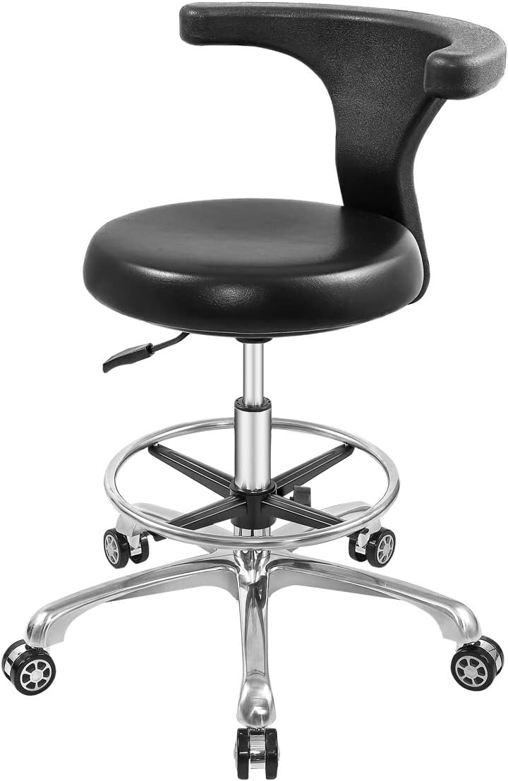 Rolling Stool Task Chair Drafting Adjustable with Wheels and Backrest Heavy Duty for Office Kitchen Medical Dentist Shop Lab and Home(with Footrest)