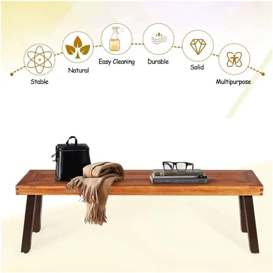 Patio Benches Rustic Wooden Outdoor Chair with Steel Legs for Patio & Garden