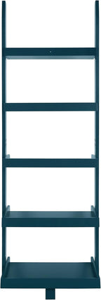 eHemco Modern 5 Tier Wall-Leaning Ladder Bookshelf Organizer, Storage Rack, 70 Inches, Blue
