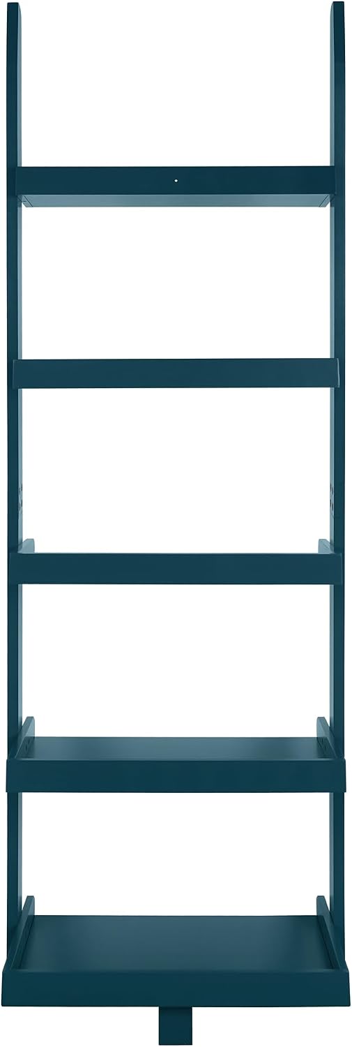 eHemco Modern 5 Tier Wall-Leaning Ladder Bookshelf Organizer, Storage Rack, 70 Inches, Blue