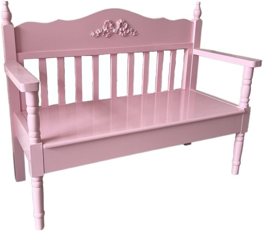 Patio Benches 2-Person Bench for Outdoor and Indoor, 41.9" Solid Wood Balcony Bench with Backrest Armrests Elegant Pine Leisure Chairs(Pink)