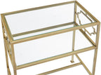 Pemberly Row Rectangular Accent Table, Antique Gold Metal Frame and Clear Tempered Glass, 23.38" W x 13.38" D x 26" H, 2-Tier Design with H-Style Stretcher, Modern Table for Living Room or Entryway
