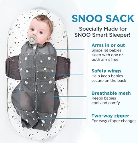 Happiest Baby SNOO Sleep Sack - 100% Organic Cotton Baby Swaddle Blanket - Doctor Designed Promotes Healthy Hip Development (Graphite Stars, Small)