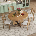 Bellemave Extendable Dining Table Set with 4 Upholstered Chairs, 5-Piece Round Kitchen Table Set with Removable Middle Leaf for Kitchen, Dining Room (Natural)