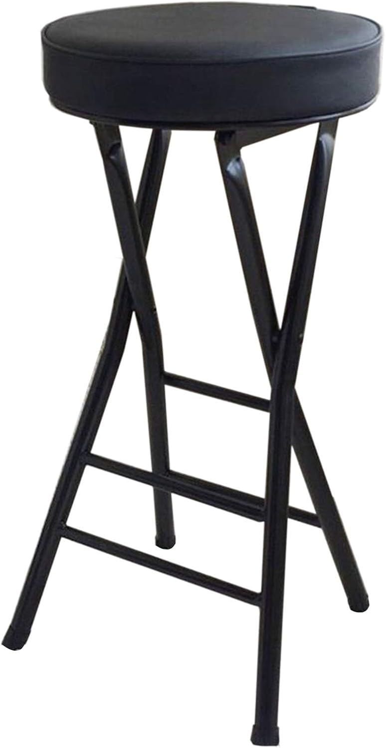 25 Inch Backless Folding Stool with Padded, with 220lb Capacity, for Kitchen or Rec Room, Portable Indoor Counter Bar Stools (Color : Black, Size : 63cm/25inch)