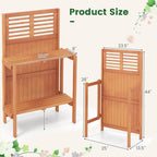 Foldable Wood Potting Bench 2-Tier Storage Shelves Teak Oil Finish Garden Balcony Yard Deck