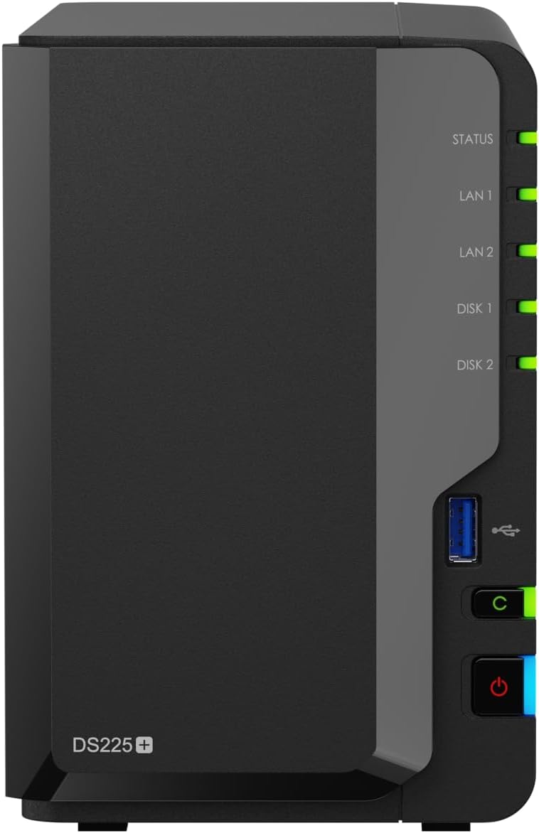 Synology DS225+ Private Cloud Media Server - Stream, Back Up Photos & Share Files, Intel CPU for Hardware Transcoding (2-Bay Diskless NAS)