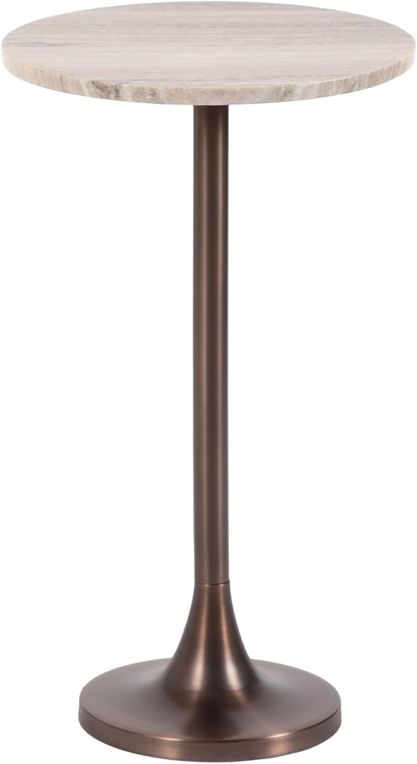 Kate and Laurel Baronet Glam Marble Round Side Table, 14 x 14 x 24, Morchana Marble and Bronze, Marble Top Circle End Table for Use as a Bedroom Nightstand or Living Room Plant Stand Option
