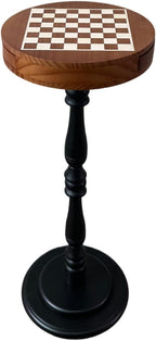 International Chess Small Side Table with Drawer, Round Solid Wood Retro Style Side Table, Suitable for Living Room, Bedroom, Corner, Game Small Table.Coffee Table. (Black)