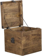 Kosas Home Livingston 18" Square Solid Mango Wood & Iron Trunk in Natural Brown