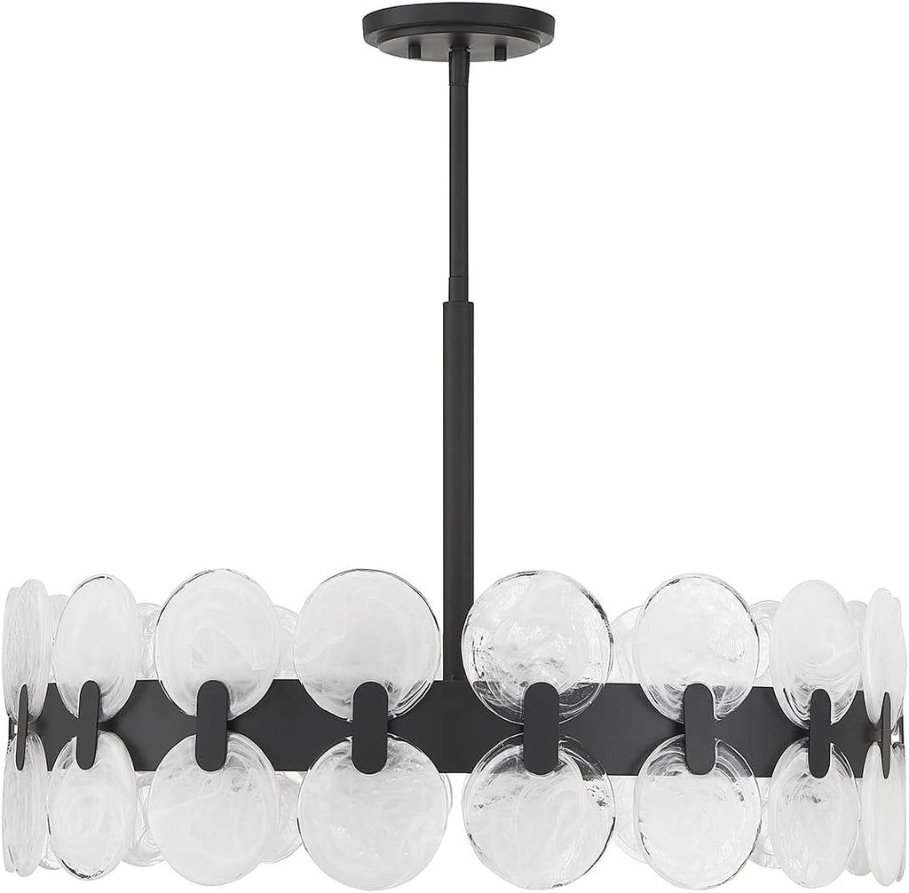 Savoy House 1-3720-6-89 Boca Modern Vintage Strie Piastra Drum Chandelier, 6-Light 360 Total Watts, 18" H x 28" W, Matte Black