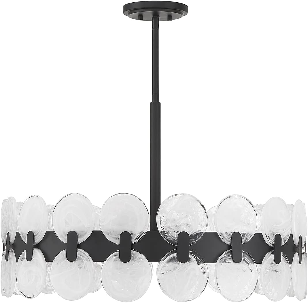 Savoy House 1-3720-6-89 Boca Modern Vintage Strie Piastra Drum Chandelier, 6-Light 360 Total Watts, 18" H x 28" W, Matte Black