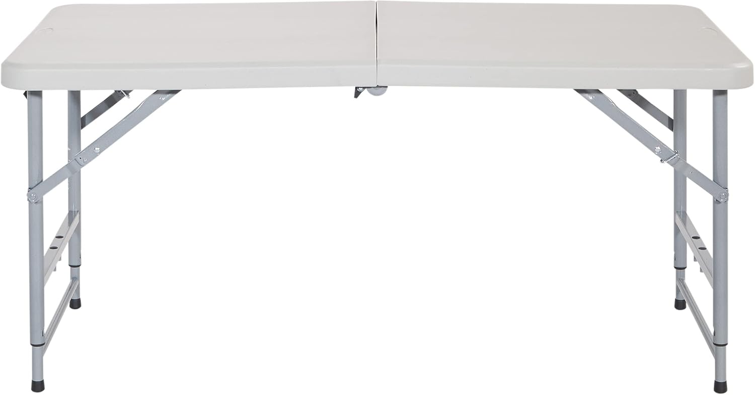 Office Star Resin Multipurpose Rectangle Table, 4-Feet Long, Height Adjustable, Center Folding Table, Light Gray