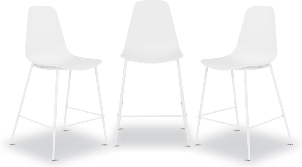 Poly & BARK Isla Bar Stools Set of 3 – Counter Height Bar Stool for Kitchen – Set of Counter Stools – Indoor/Outdoor Barstools – Modern Kitchen Bar Stools - White