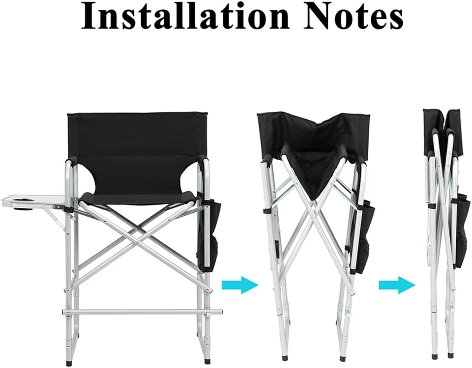 Tall Directors Chair, Portable Makeup Artist Chair with Side Table, Cup Holder, Storage Bag and Footrest, 41'' Seat Height Folding Camping Chairs for Tailgating Camp Lawn Picnic Fishing Beach