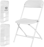 10 Pack White Plastic Folding Chairs Indoor Outdoor Portable Stackable Commercial Seat with Steel Frame Heavy Duty Foldable Chair for Events Office Wedding Party Dining 350lbs Capacity