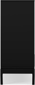 SIMPLIHOME Harper Medium Storage Cabinet - 48 inch Wide Solid Hardwood Sliding Door Cabinet in Black, Mid-Century Modern Cupboard for Living Room or Entryway with 3 Drawers and Tapered Legs