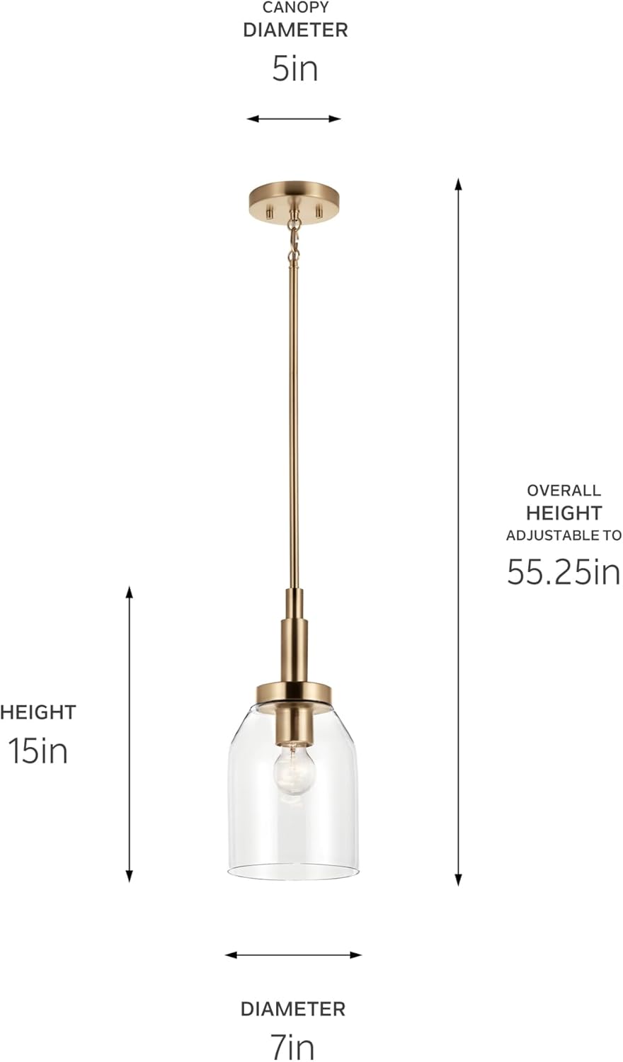 Kichler Madden 1-Light Mini Pendant Light Fixture with Clear Glass Shade in Champagne Bronze, Sloped Ceiling Compatible for Kitchen Island Hanging Lighting (15" x 7 "), 52725CPZ