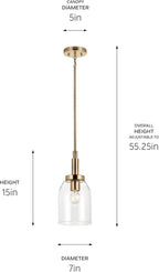 Kichler Madden 1-Light Mini Pendant Light Fixture with Clear Glass Shade in Champagne Bronze, Sloped Ceiling Compatible for Kitchen Island Hanging Lighting (15" x 7 "), 52725CPZ