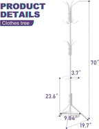 Coat Rack Freestanding Entryway Hanger Stand, Umbrella Holder, Hall Tree With 12 Hooks, Floor Standing Metal Tree Stand, White
