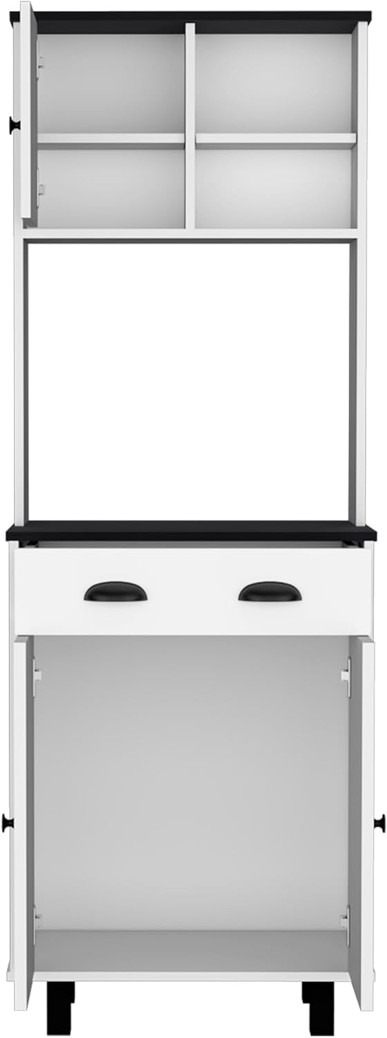 67" H Kitchen Pantry with Two Cabinets,Two Open Shelves,and One Drawer,for Kitchen,Dining Room,White,Black,23.6 * 13.7 * 66.5