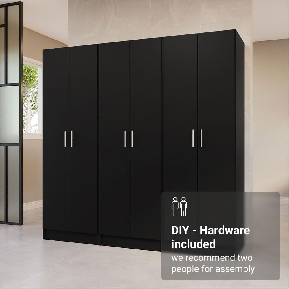 Madesa Kitchen Pantry Set Storage Cabinet 70" L 6 Doors 12 Utility Shelves 9 Adjustable Shelves Wooden Organization Unit Anti Tipping - Black