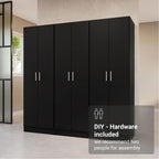Madesa Kitchen Pantry Set Storage Cabinet 70" L 6 Doors 12 Utility Shelves 9 Adjustable Shelves Wooden Organization Unit Anti Tipping - Black