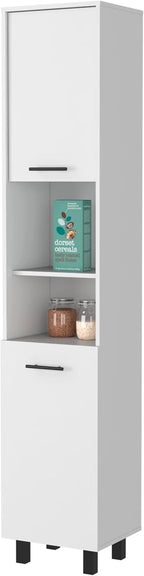 15.7" D*15.7" W*79.5" H Corner Freestanding Kitchen Pantry with 2 Shelves, 2 Single Doors, Rectangular Storage Cabinet, Modern Minimalist, for Living Room, Dining Room, White