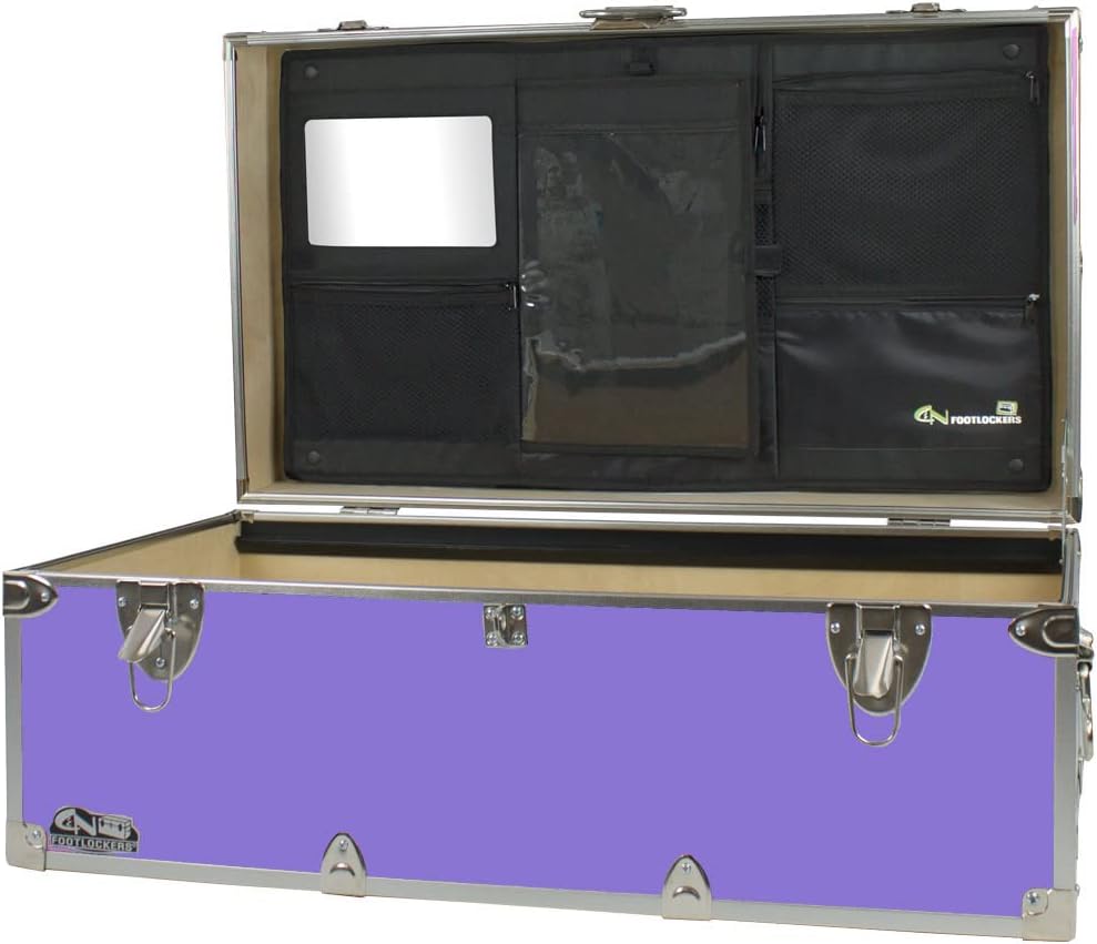 C&N Footlockers - Full-Size Happy Camper Trunk w/Lidmate Organizer - #1 Summer Camp Trunk - Made in the USA - Steel Footlocker with Lid Stay - 32 x 18 x 13.5 Inches (Lilac)