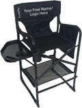 Portable Professional Tall Directors Chair with Side Tray - Custom Name/Logo Imprinted - 29 Inch Seat Height - for Salons, Makeup Artist, Hairstylist - Foldable Design