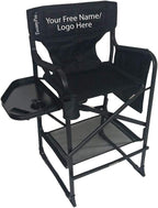 Portable Professional Tall Directors Chair with Side Tray - Custom Name/Logo Imprinted - 29 Inch Seat Height - for Salons, Makeup Artist, Hairstylist - Foldable Design