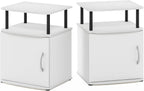 Furinno Jaya Side Table Set of 2, 2-Tier Open Shelf End Table with Door Cabinet, Soft-Edges Night Stand, Bedside Table, for Living Room, Bedroom, White