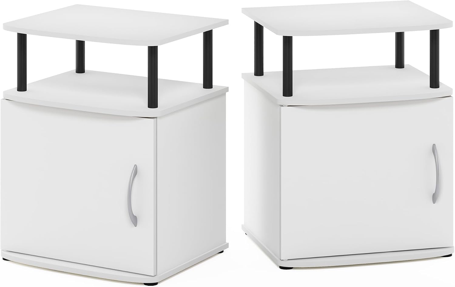 Furinno Jaya Side Table Set of 2, 2-Tier Open Shelf End Table with Door Cabinet, Soft-Edges Night Stand, Bedside Table, for Living Room, Bedroom, White