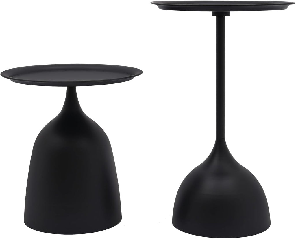 Round Side Table Set of 2, Modern Nesting End Tables with 11” Base - Iron Accent Tables for Living Room, Bedroom, Office - Black & 16.9” & 23.6” Height