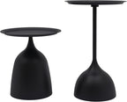Round Side Table Set of 2, Modern Nesting End Tables with 11” Base - Iron Accent Tables for Living Room, Bedroom, Office - Black & 16.9” & 23.6” Height