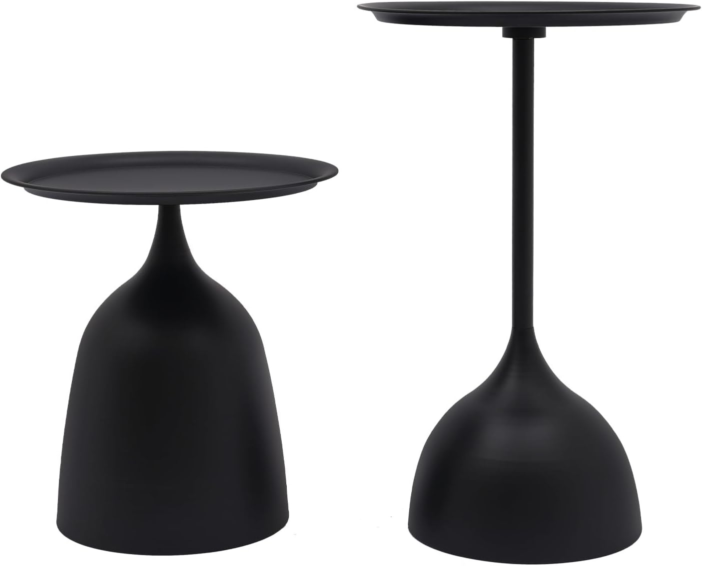 Round Side Table Set of 2, Modern Nesting End Tables with 11” Base - Iron Accent Tables for Living Room, Bedroom, Office - Black & 16.9” & 23.6” Height