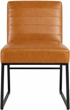 HomePop Channeled Metal Dining Chair | HomePop Home Décor | Single Pack - Caramel Brown Faux Leather