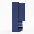 roomfitters 77 Inch Farmhouse Kitchen Pantry Cabinet with 8 Door Shelves and 3 Drawers, Tall Cupboard, Blue
