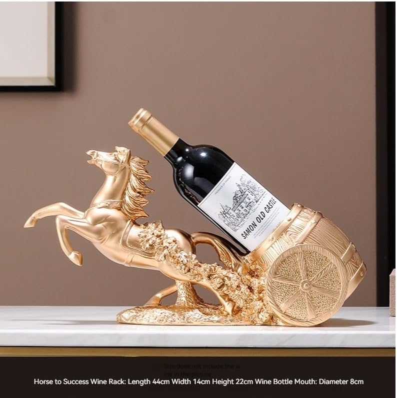 Horse Sculpture Resin Wine Bottle Holder - Tabletop Kitchen Decor, Decorative Storage Organizer for Home Bar Cellar, Unique Gift for Men Women Housewarming, Holds 1 Standard Bottle (B)