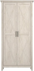 MAKLAINE Tall Engineered Wood Kitchen Pantry Cabinet with Doors, Linen White Oak Finish, Adjustable Shelves, Freestanding Storage Cupboard, Farmhouse Style for Kitchen or Dining Room