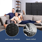 FDW Room Divider 6FT Wall Divider Wood Screen 4 Panels Wood Mesh Hand-Woven Design Room Screen Divider Indoor Folding Portable Partition Screen,Black