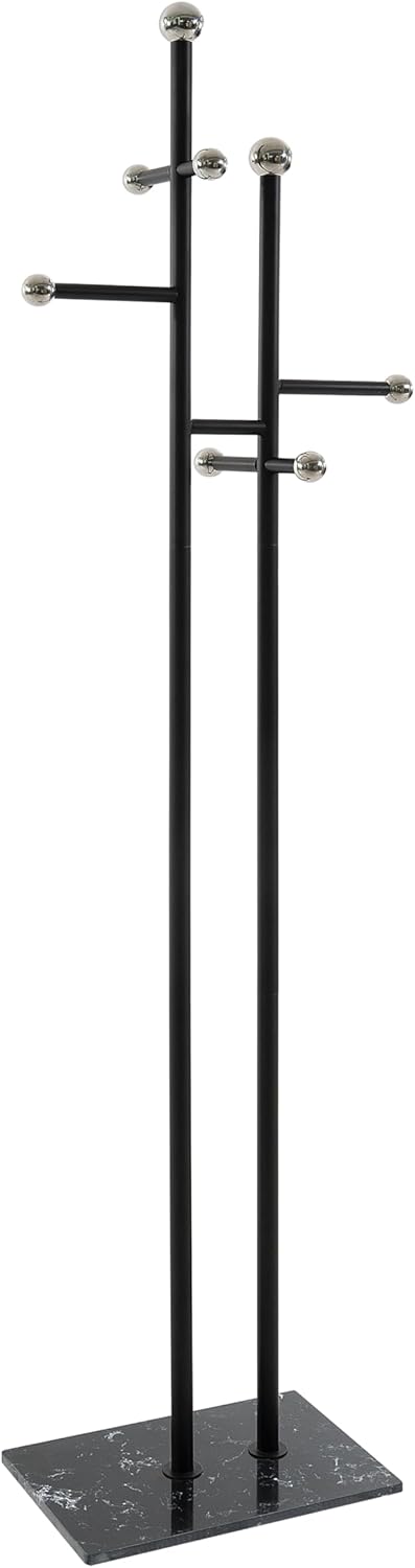 JIAYUEJU Coat Rack Freestanding with Marble Base, Heavy Duty Metal Clothes Rack, Corner Coat Tree Hat Rack for Entryway Bedroom Living Room Hotel 14.96 x 10.24 x 68.9 Inches (Black)