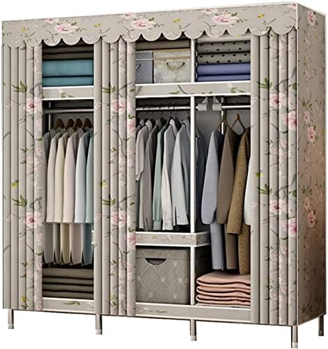 Portable Wardrobe Cloth Wardrobe Bedroom Closet,Open Metal Assemble Wardrobe Simple Curtain Portable Wardrobe Interior Wardrobe Storage,E,172 * 45 * 128cm Portable Cloth Han