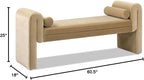 60.5" Arched Arm Bench with Bolster Pillows, Camel Brown Beige Performance Velvet