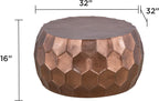 Round Aluminum Material 32" Coffee Table and 21" Height End Table Set 2PC Tables with Glossy Diamond Patterned Base Copper