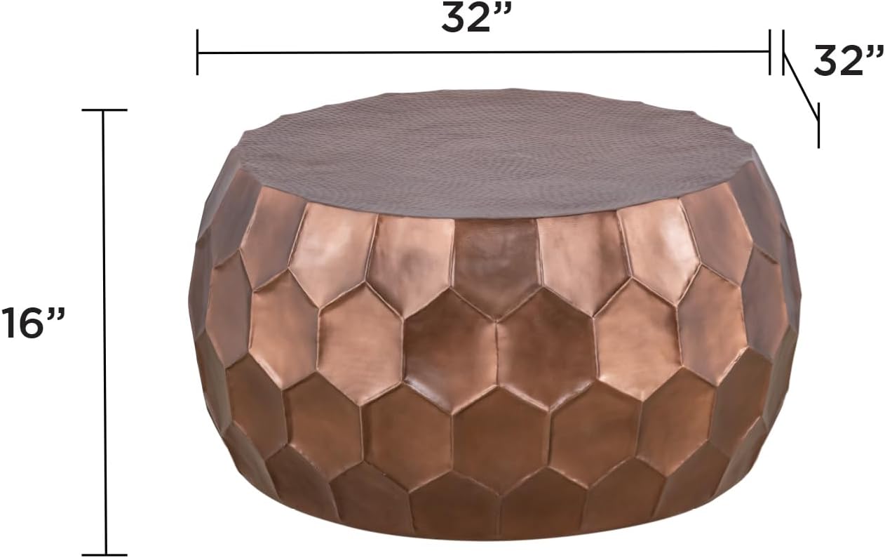 Round Aluminum Material 32" Coffee Table and 21" Height End Table Set 2PC Tables with Glossy Diamond Patterned Base Copper