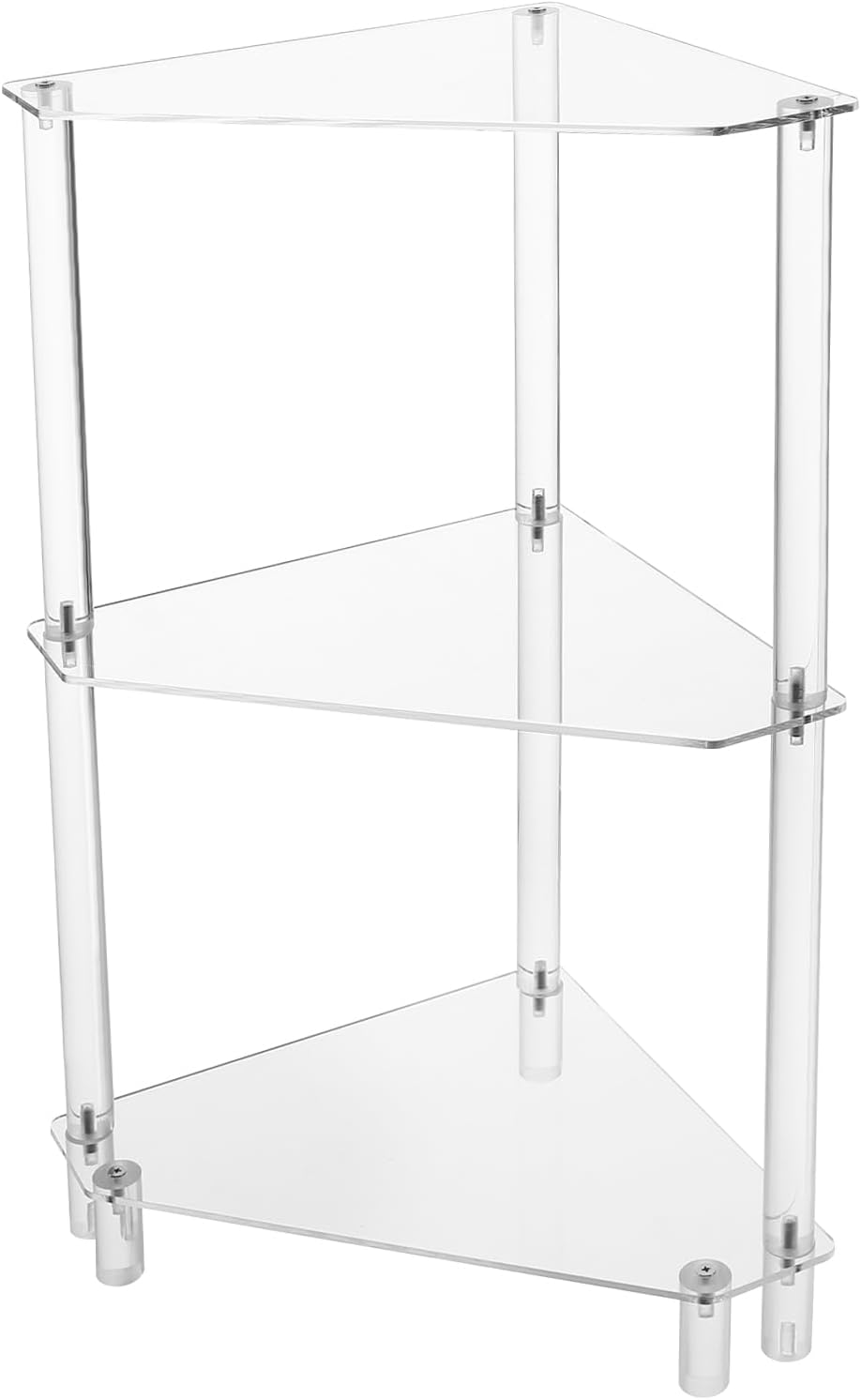 DYNAMI Clear Acrylic Side Table,3 Tier Triangle End Table Small Corner Accent Table for Small Spaces,Modern Corner Shelf for Living Room Bathroom Bedroom,Load Capacity 22lbs (White)