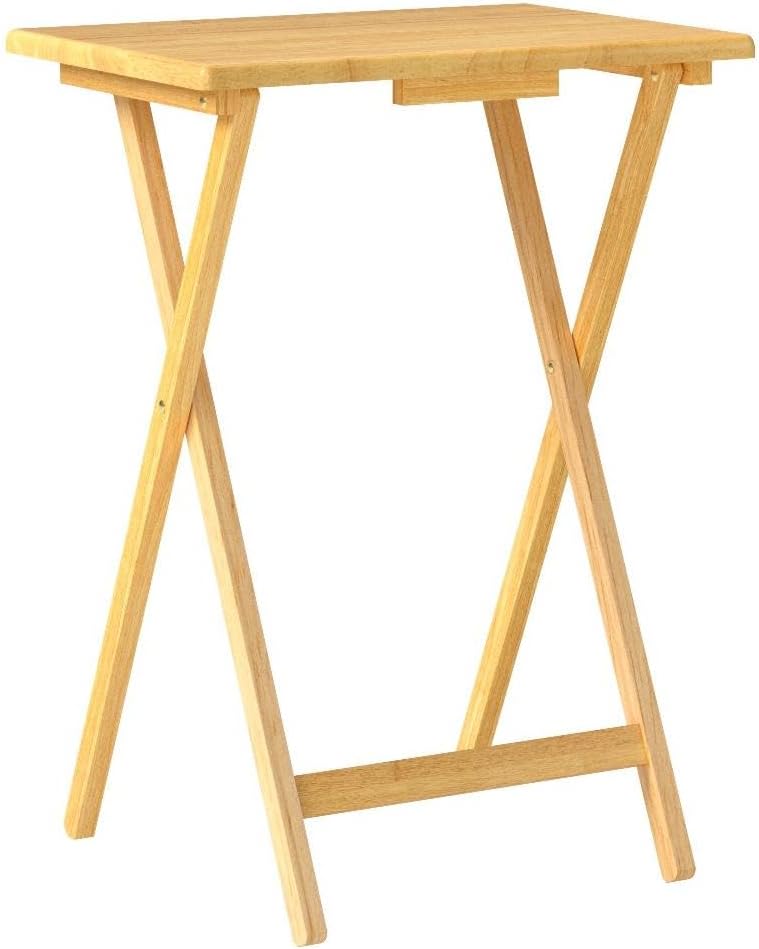 PJ Wood - 5-Pack Folding TV Tray Tables - Wooden Set with Storage Rack | Solid Rubberwood, 19.09 x 14.57 in Surface, 26 in Height, 3 in Collapsed Thickness, Stand Included, Indoor Use