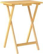PJ Wood - 5-Pack Folding TV Tray Tables - Wooden Set with Storage Rack | Solid Rubberwood, 19.09 x 14.57 in Surface, 26 in Height, 3 in Collapsed Thickness, Stand Included, Indoor Use
